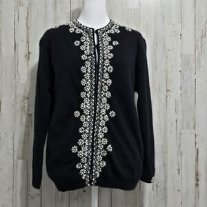 Vintage Elegant Imports Black Lambswool Angora Long Sleeve Hand Beaded Cardigan